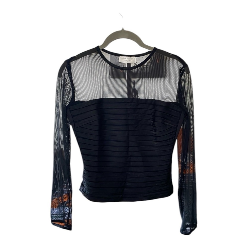 ❤️Flora Nikrooz♥️Black pleated long sleeve mesh Blouse size (P) - Picture 1 of 9